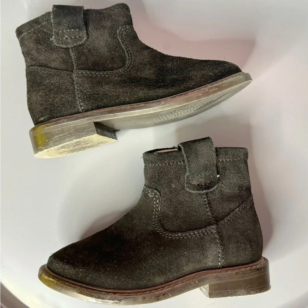 H&M Kids Black Suede Ankle Boots Size 7.5 Chelsea Booties Hook Loop Western
